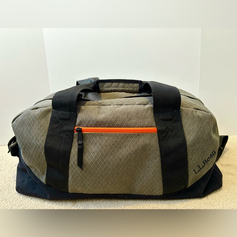 L.L. Bean Olive Green Duffel Bag with Orange Accent